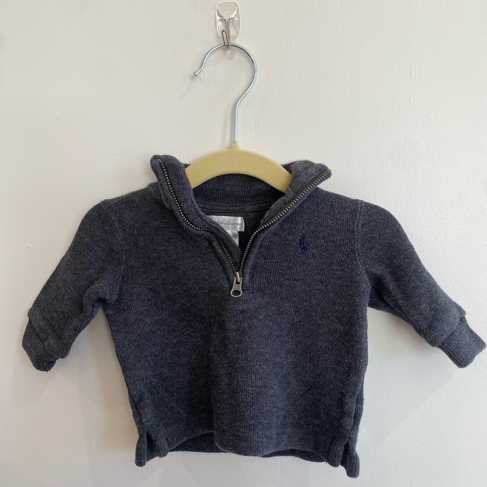 Ralph Lauren Charcoal Half-Zip Baby Boy 3M Sweater 100% Cotton